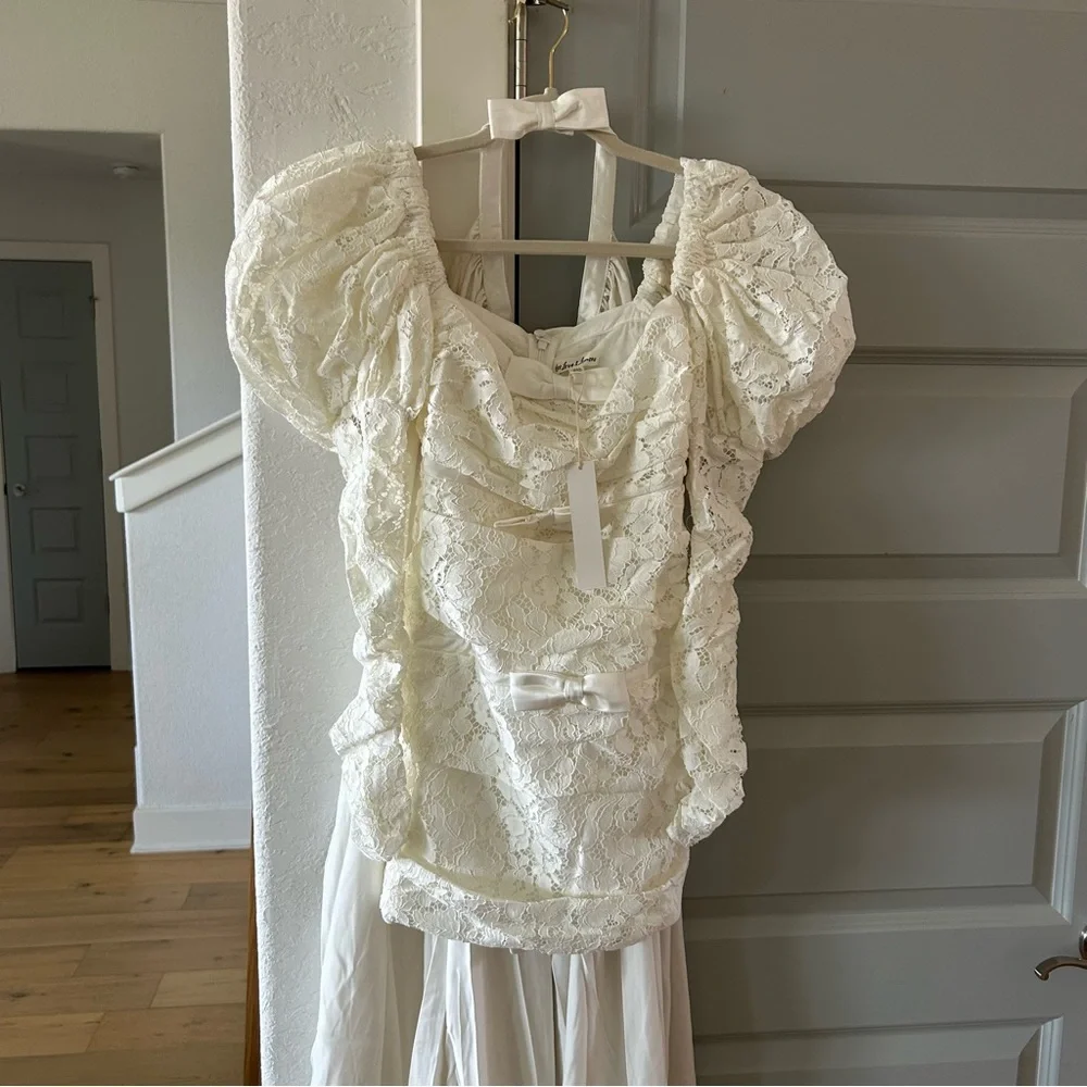 NWT For Love & Lemons Colette Lace Bow Bridal Dress With Train - Picture 11 of 14